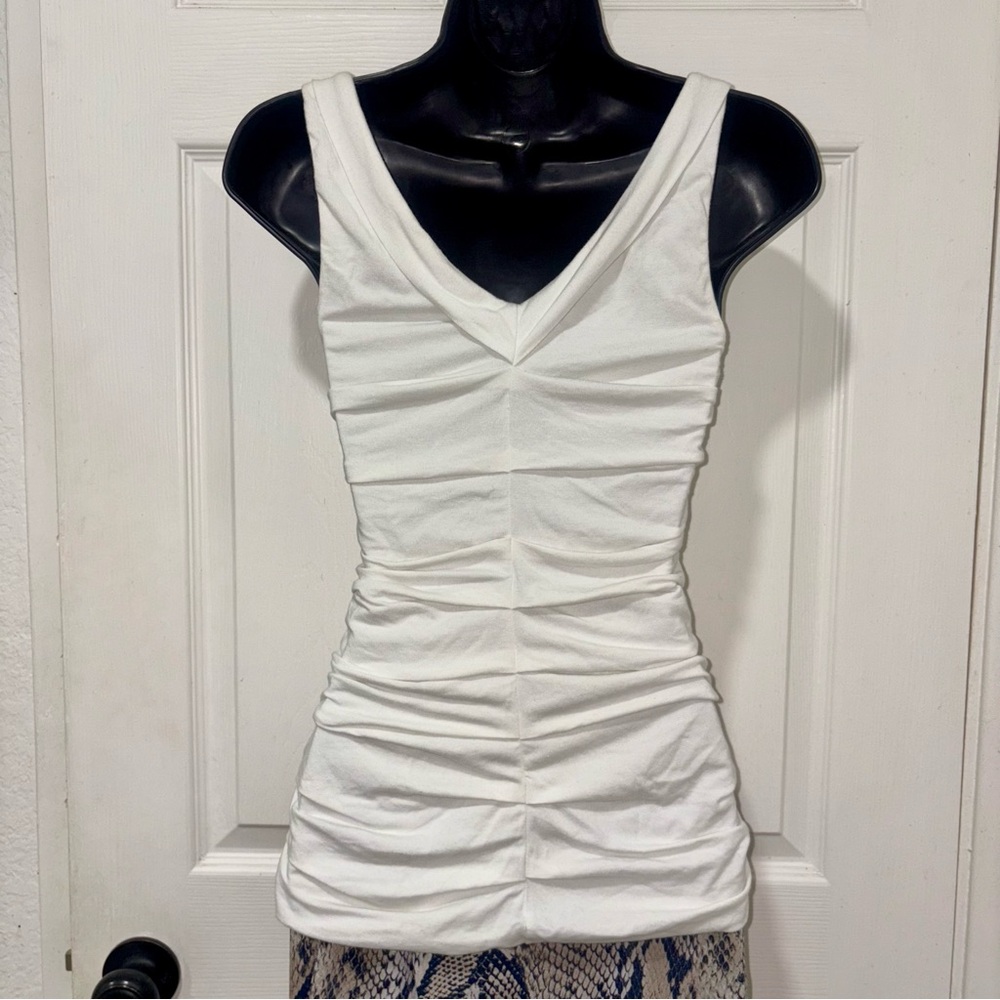 Express White Ruched Square-Neck Tank - Picture 4 of 8